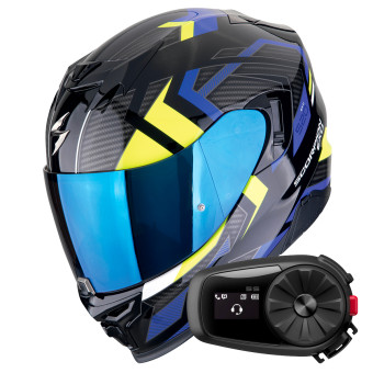 Casque Integral Scorpion Exo 520 Evo Air Sensus Black Blue Yellow Fluo + Kit Bluetooth 5S Solo
