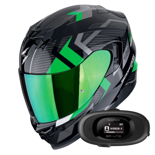 Casque Integral Scorpion Exo 520 Evo Air Sensus Black Green + Kit bluetooth 5R Lite