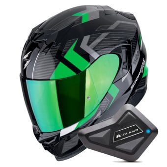 Casque Integral Scorpion Exo 520 Evo Air Sensus Black Green + Kit Bluetooth BT Mini