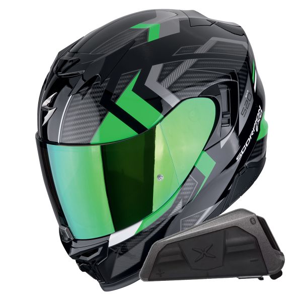 Casque Integral Scorpion Exo 520 Evo Air Sensus Black Green + Kit bluetooth Exo-Com Link-1