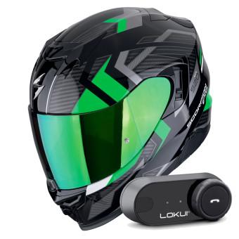 Casque Integral Scorpion Exo 520 Evo Air Sensus Black Green + Kit Bluetooth Lokui K30