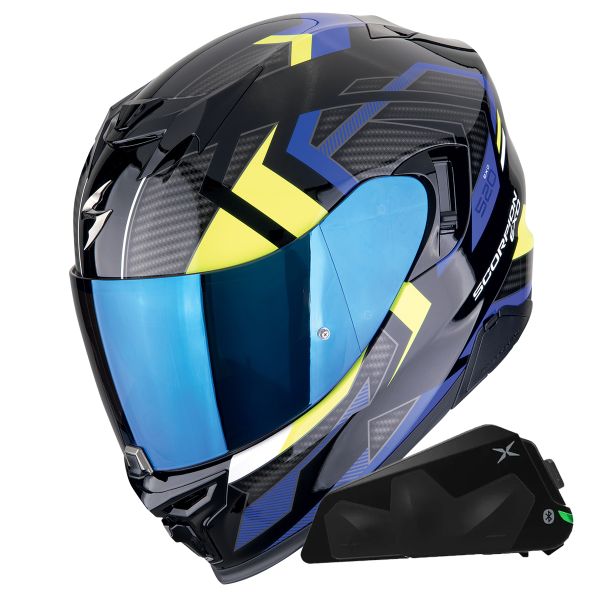 Casque Integral Scorpion Exo 520 Evo Air Sensus Black Yellow Fluo + Kit bluetooth Exo-Com Link-1C