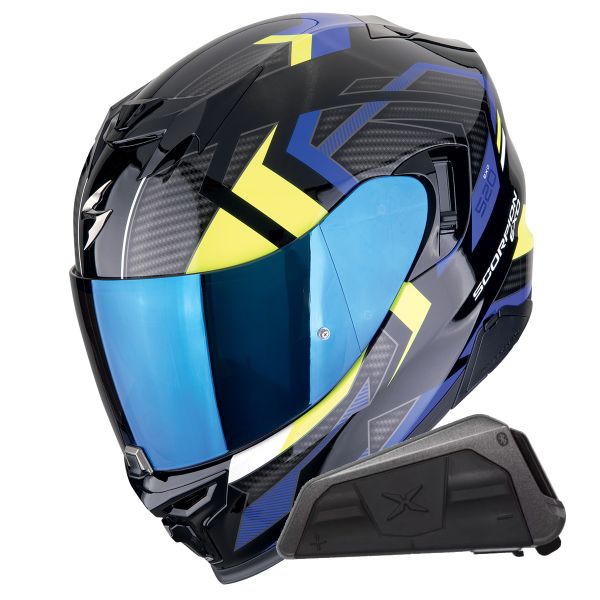Casque Integral Scorpion Exo 520 Evo Air Sensus Blue Yellow Fluo + Kit bluetooth Exo-Com Link-1