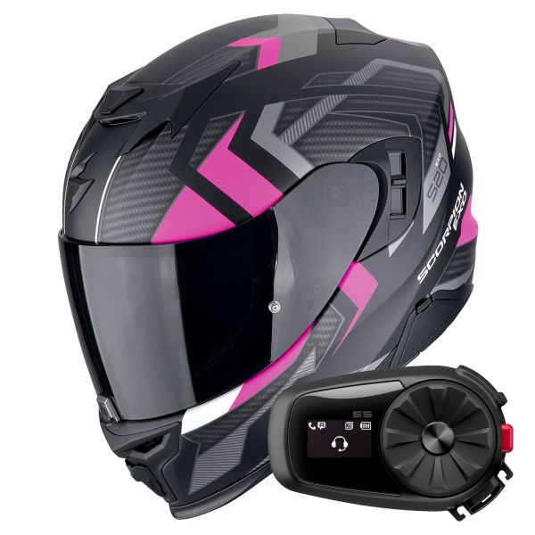 Casque Integral Scorpion Exo 520 Evo Air Sensus Matt Black Pink + Kit Bluetooth 5S Solo