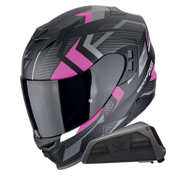 Casque Integral Scorpion Exo 520 Evo Air Sensus Matt Black Pink + Kit bluetooth Exo-Com Link-1