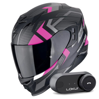 Casque Integral Scorpion Exo 520 Evo Air Sensus Matt Black Pink + Kit Bluetooth Lokui K30 Casque Integral Scorpion Exo 520 Evo Air Sensus Matt Black Pink + Kit Bluetooth Lokui K30