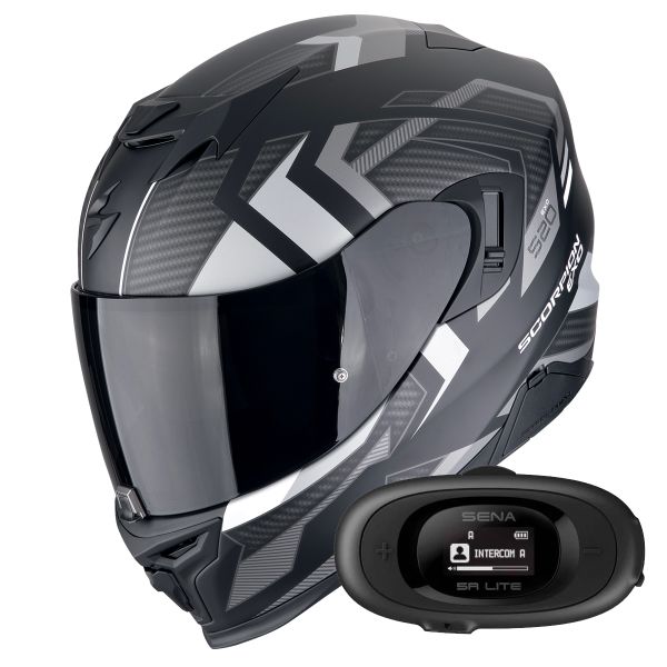 Casque Integral Scorpion Exo 520 Evo Air Sensus Matt Black Silver + Kit bluetooth 5R Lite