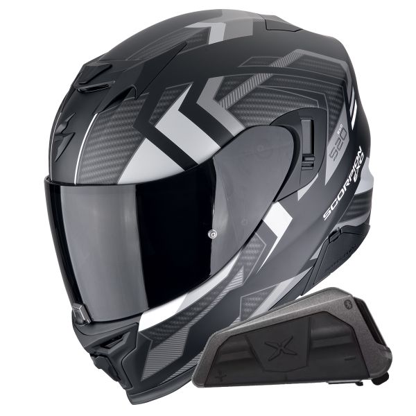 Casque Integral Scorpion Exo 520 Evo Air Sensus Matt Black Silver + Kit bluetooth Exo-Com Link-1
