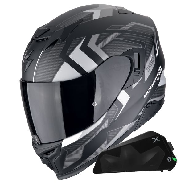 Casque Integral Scorpion Exo 520 Evo Air Sensus Matt Black Silver + Kit bluetooth Exo-Com Link-1C