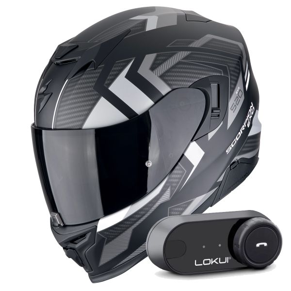 Casque Integral Scorpion Exo 520 Evo Air Sensus Matt Black Silver + Kit Bluetooth Lokui K30