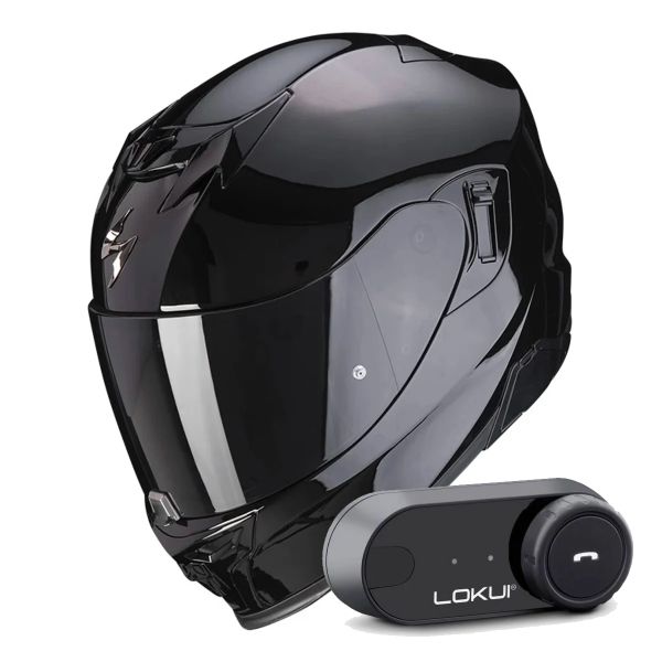 Casque Integral Scorpion Exo 520 Evo Air Solid Black + Kit Bluetooth Lokui K30