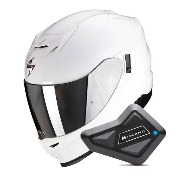 Casque Integral Scorpion Exo 520 Evo Air Solid White + Kit Bluetooth BT Mini
