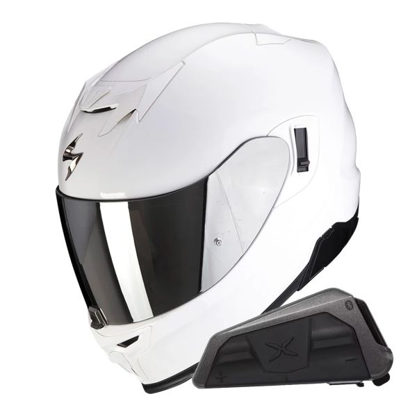 Casque Integral Scorpion Exo 520 Evo Air Solid White + Kit bluetooth Exo-Com Link-1