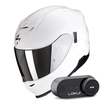 Casque Integral Scorpion Exo 520 Evo Air Solid White + Kit Bluetooth Lokui K30