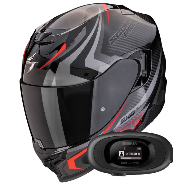 Casque Integral Scorpion Exo 520 Evo Air Terra Black Silver Red + Kit bluetooth 5R Lite