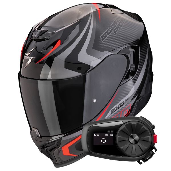 Casque Integral Scorpion Exo 520 Evo Air Terra Black Silver Red + Kit Bluetooth 5S Solo