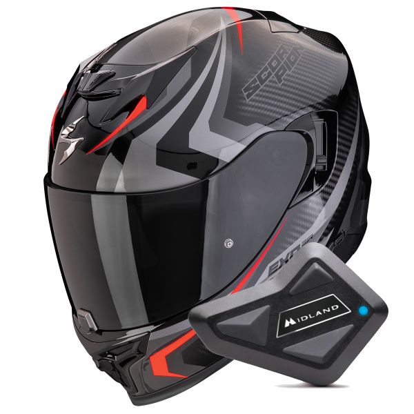 Casque Integral Scorpion Exo 520 Evo Air Terra Black Silver Red + Kit Bluetooth BT Mini