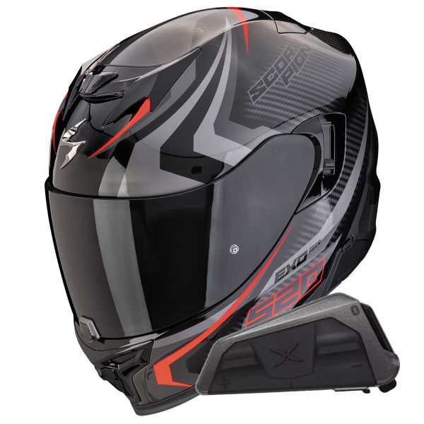 Casque Integral Scorpion Exo 520 Evo Air Terra Black Silver Red + Kit bluetooth Exo-Com Link-1