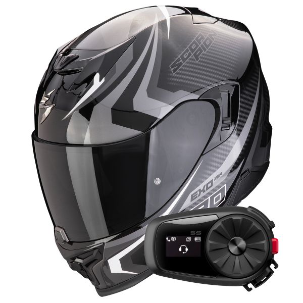 Casque Integral Scorpion Exo 520 Evo Air Terra Black Silver White + Kit Bluetooth 5S Solo