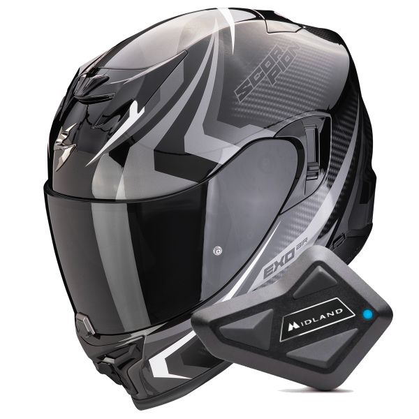 Casque Integral Scorpion Exo 520 Evo Air Terra Black Silver White + Kit Bluetooth BT Mini