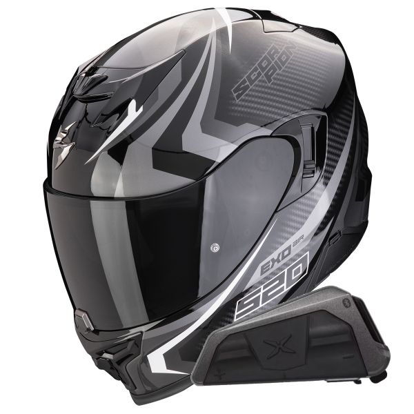 Casque Integral Scorpion Exo 520 Evo Air Terra Black Silver White + Kit bluetooth Exo-Com Link-1