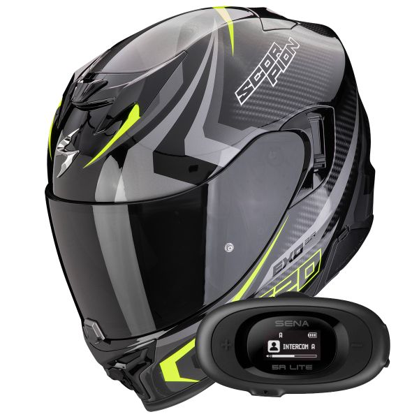 Casque Integral Scorpion Exo 520 Evo Air Terra Black Silver Yellow Fluo + Kit bluetooth 5R Lite