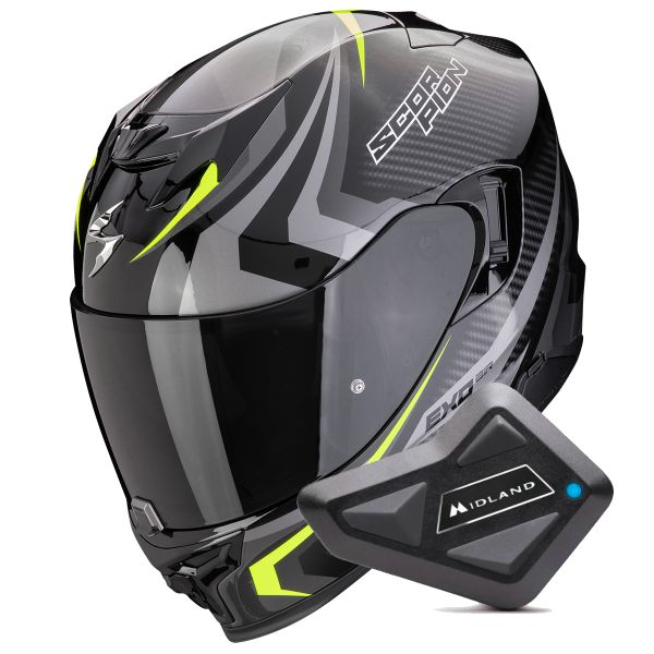 Casque Integral Scorpion Exo 520 Evo Air Terra Black Silver Yellow Fluo + Kit Bluetooth BT Mini