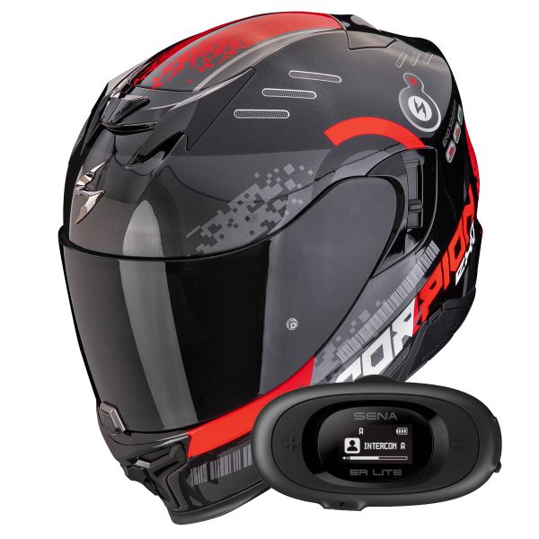 Casque Integral Scorpion Exo 520 Evo Air Titan Black Metal Red + Kit bluetooth 5R Lite