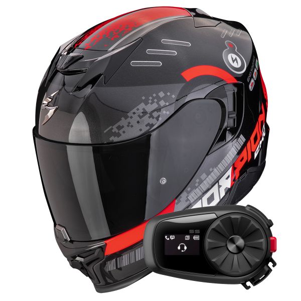 Casque Integral Scorpion Exo 520 Evo Air Titan Black Metal Red + Kit Bluetooth 5S Solo