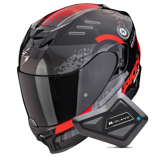 Casque Integral Scorpion Exo 520 Evo Air Titan Black Metal Red + Kit Bluetooth BT Mini