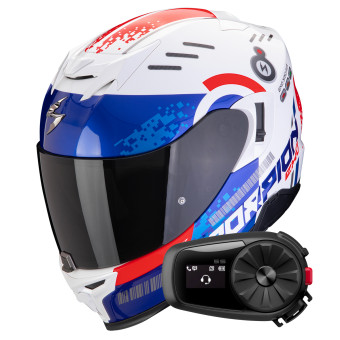 Casque Integral Scorpion Exo 520 Evo Air Titan White Blue Red + Kit Bluetooth 5S Solo