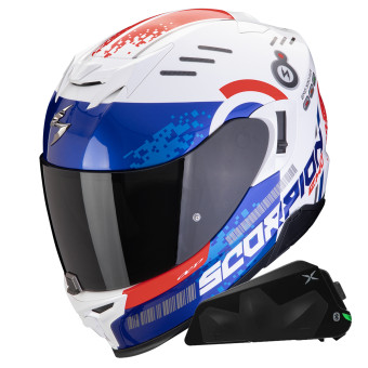 Casque Integral Scorpion Exo 520 Evo Air Titan White Blue Red + Kit bluetooth Exo-Com Link-1C