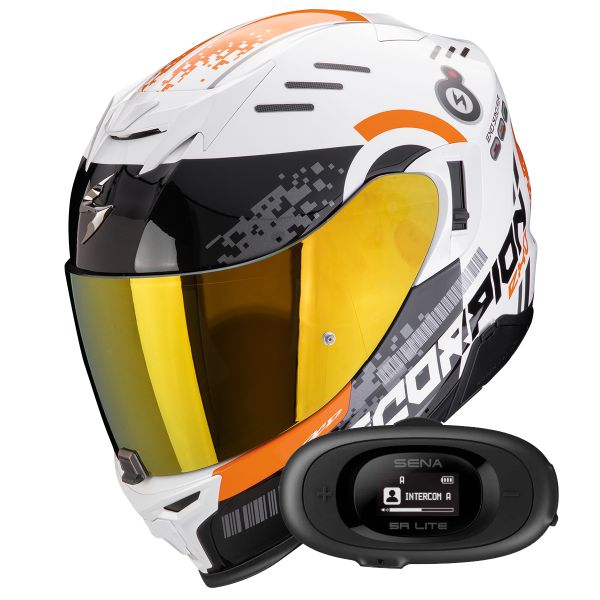 Casque Integral Scorpion Exo 520 Evo Air Titan White Orange + Kit bluetooth 5R Lite
