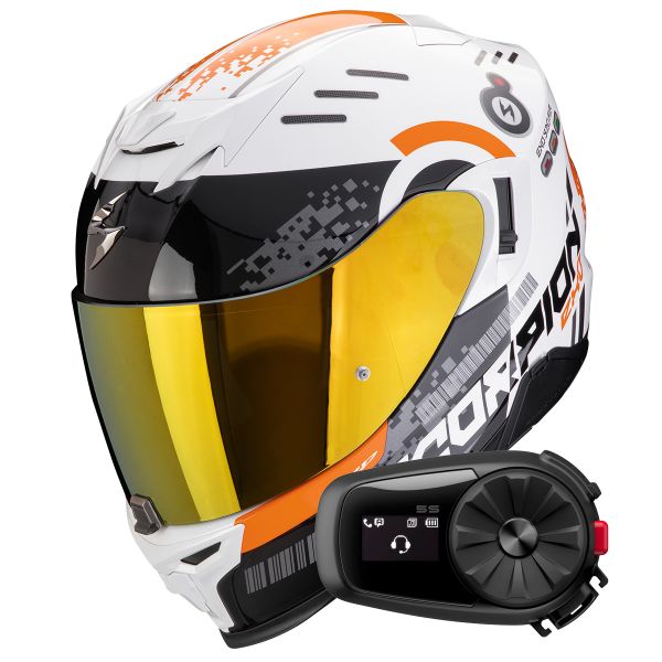 Casque Integral Scorpion Exo 520 Evo Air Titan White Orange + Kit Bluetooth 5S Solo