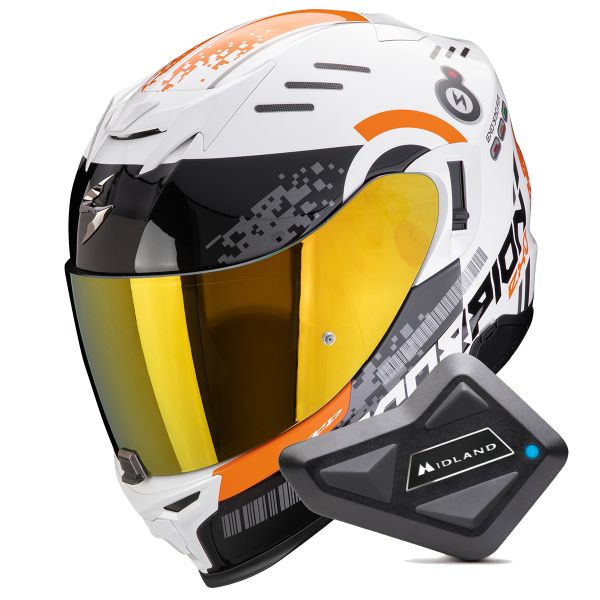 Casque Integral Scorpion Exo 520 Evo Air Titan White Orange + Kit Bluetooth BT Mini