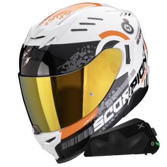 Casque Integral Scorpion Exo 520 Evo Air Titan White Orange + Kit bluetooth Exo-Com Link-1C