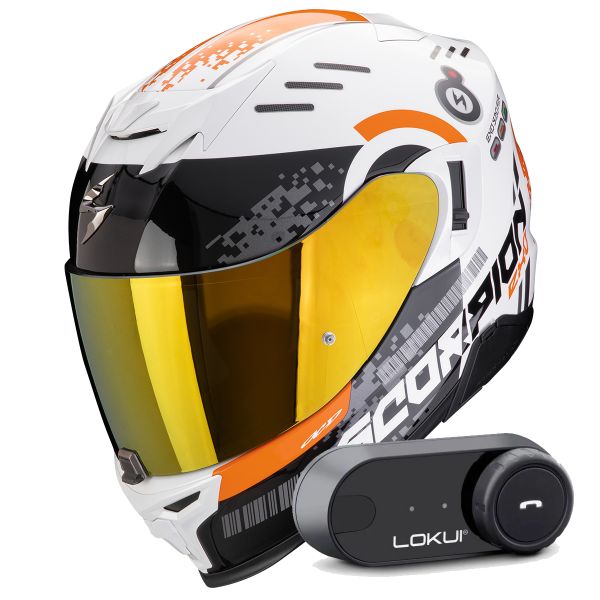Casque Integral Scorpion Exo 520 Evo Air Titan White Orange + Kit Bluetooth Lokui K30