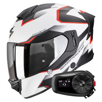 Casque Integral Scorpion Exo 530 Air Clip Matt White Black Red + Kit Bluetooth 5S Solo Casque Integral Scorpion Exo 530 Air Clip Matt White Black Red + Kit Bluetooth 5S Solo