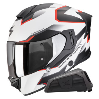 Casque Integral Scorpion Exo 530 Air Clip Matt White Black Red + Kit bluetooth Exo-Com Link-1