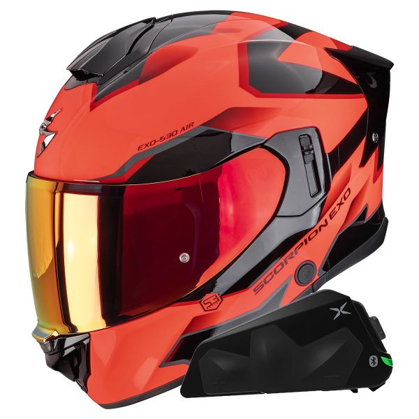 Casque Integral Scorpion Exo 530 Air Clip Red Black + Kit bluetooth Exo-Com Link-1C