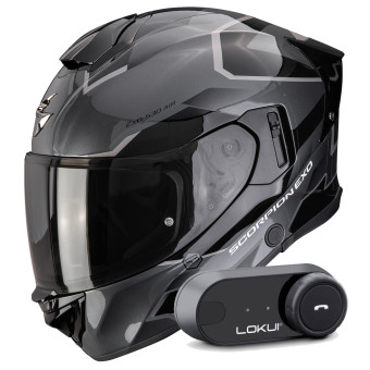 Casque Integral Scorpion Exo 530 Air Clip Silver Black + Kit Bluetooth Lokui K30