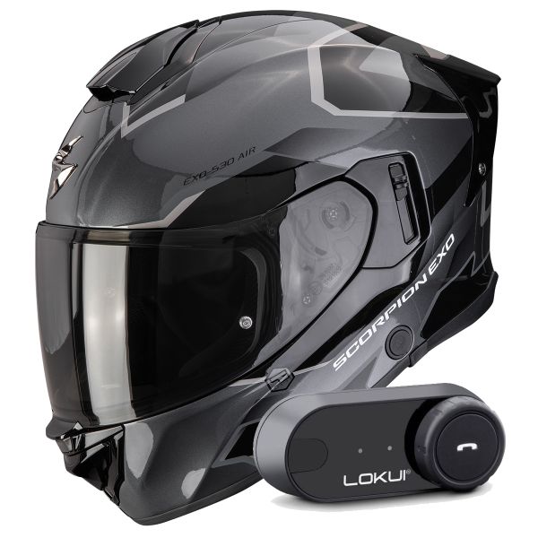 Casque Integral Scorpion Exo 530 Air Clip Silver Black + Kit Bluetooth Lokui K30
