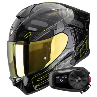 Casque Integral Scorpion Exo 530 Air Fond Black Neon Yellow + Kit Bluetooth 5S Solo