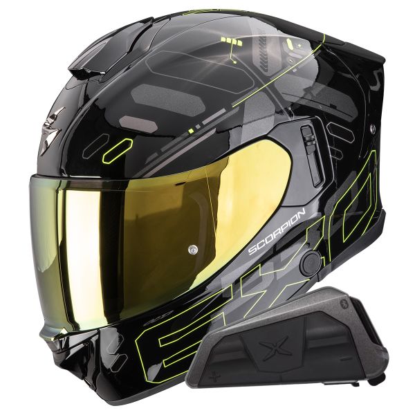 Casque Integral Scorpion Exo 530 Air Fond Black Neon Yellow + Kit bluetooth Exo-Com Link-1
