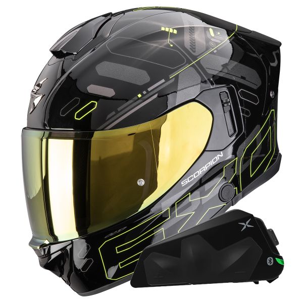 Casque Integral Scorpion Exo 530 Air Fond Black Neon Yellow + Kit bluetooth Exo-Com Link-1C