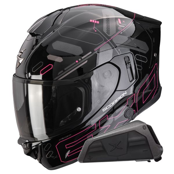 Casque Integral Scorpion Exo 530 Air Fond Black Pink + Kit bluetooth Exo-Com Link-1