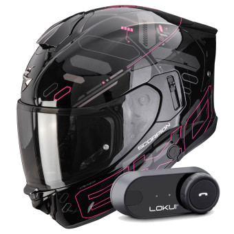 Casque Integral Scorpion Exo 530 Air Fond Black Pink + Kit Bluetooth Lokui K30