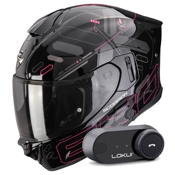 Casque Integral Scorpion Exo 530 Air Fond Black Pink + Kit Bluetooth Lokui K30