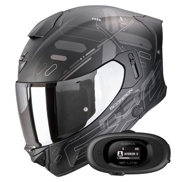 Casque Integral Scorpion Exo 530 Air Fond Matt Black Silver + Kit bluetooth 5R Lite