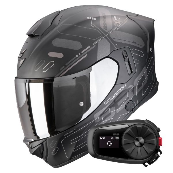 Casque Integral Scorpion Exo 530 Air Fond Matt Black Silver + Kit Bluetooth 5S Solo